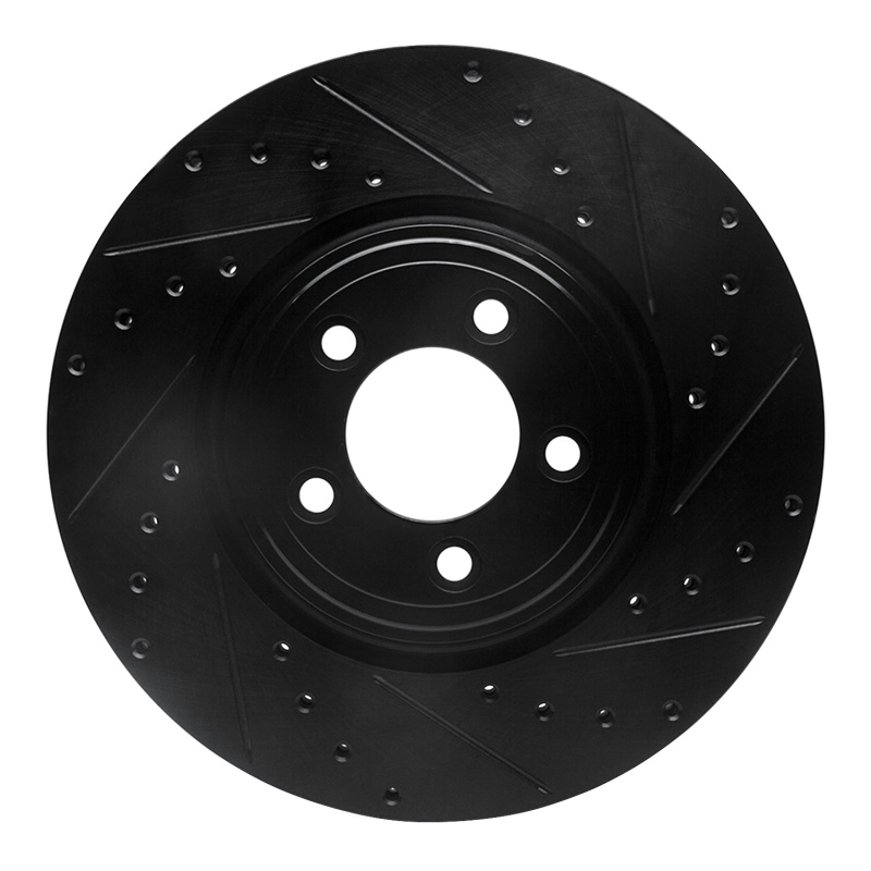 Jaguar XK Brake Rotor (1) - Front Right - R1 Concepts - Drilled & Slotted - Black - `06-`10